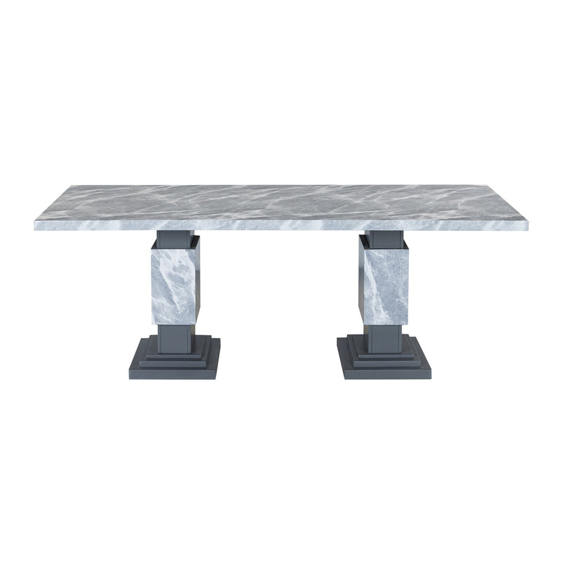 Michelle - Dining Table With Double Pedestal Marble Detailing - Gray