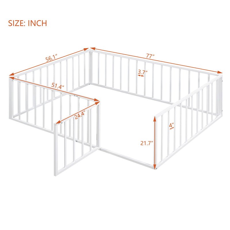 Metal Floor Bed Frame With Fence And Door