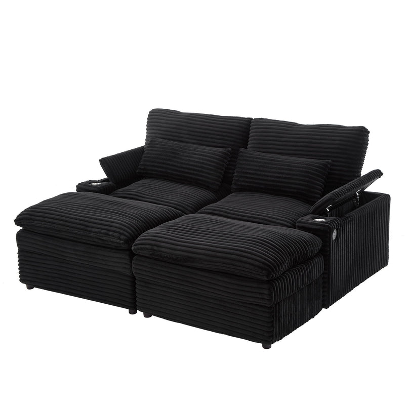 Convertible Loveseat Sofa With Storage, USB Ports, Cup Holders
