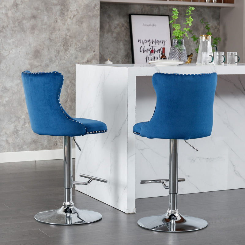 Swivel Barstools Adjusatble Seat Height From 25-33", Modern Upholstered Base Bar Stools With Backs Comfortable Tufted For Home Pub And Kitchen Island (Set of 2)
