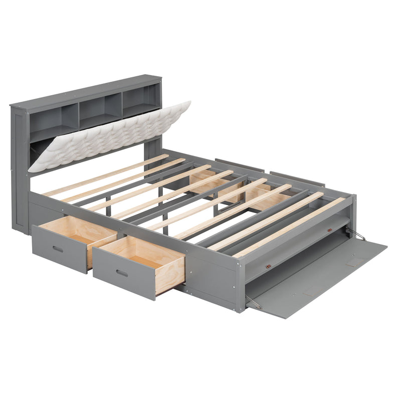 Platform Bed With Storage Headboard, Shoe Rack And 4 Drawers
