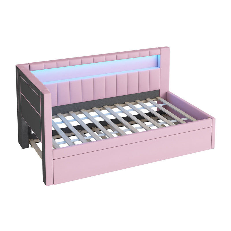 Upholstered Platform Bed With USB Ports And LED Belt