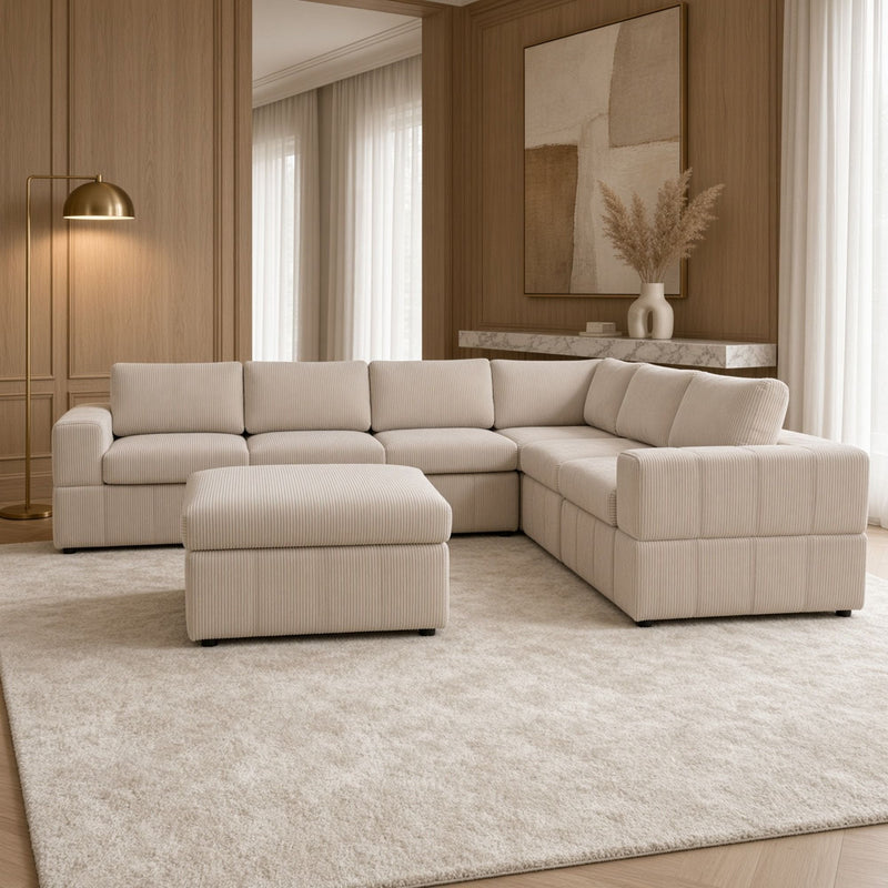 Oversized Modular Sectional Sofa, Reversible With Ottoman