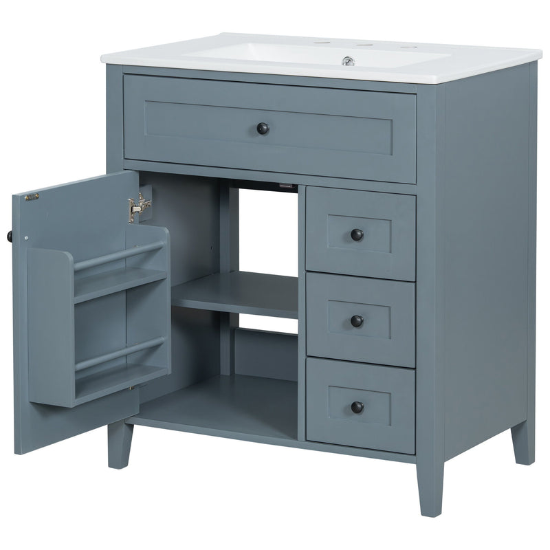 Bathroom Vanity With Sink, 3 Drawers And Adjustable Shelf