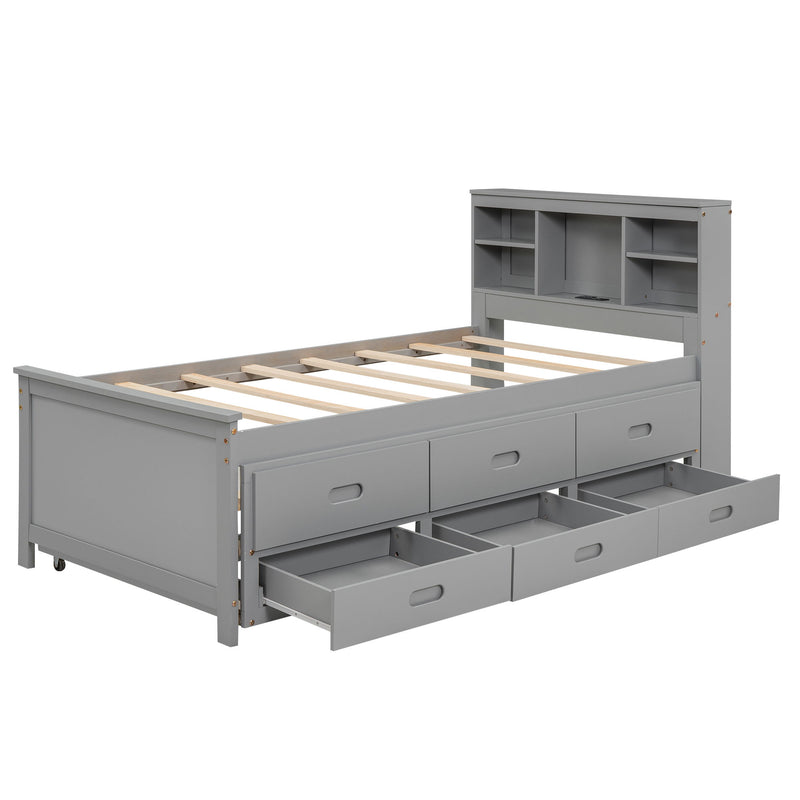 Platform Bed With Storage Headboard, USB, Trundle And 3 Drawers