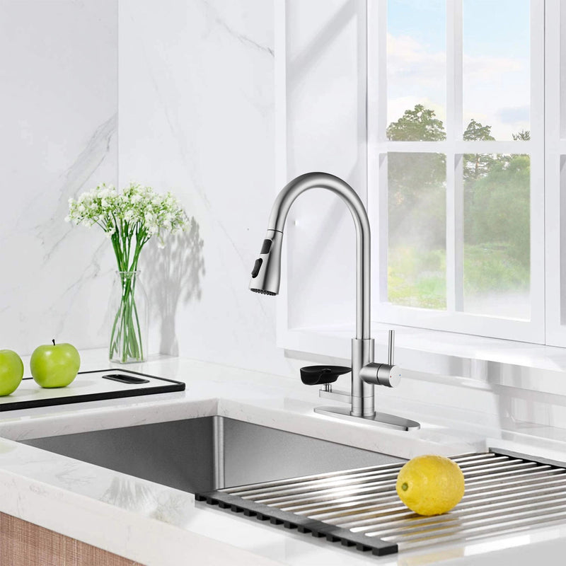 3 In 1 Kitchen Faucet With LED Temperature Display, Pull Down Sprayer
