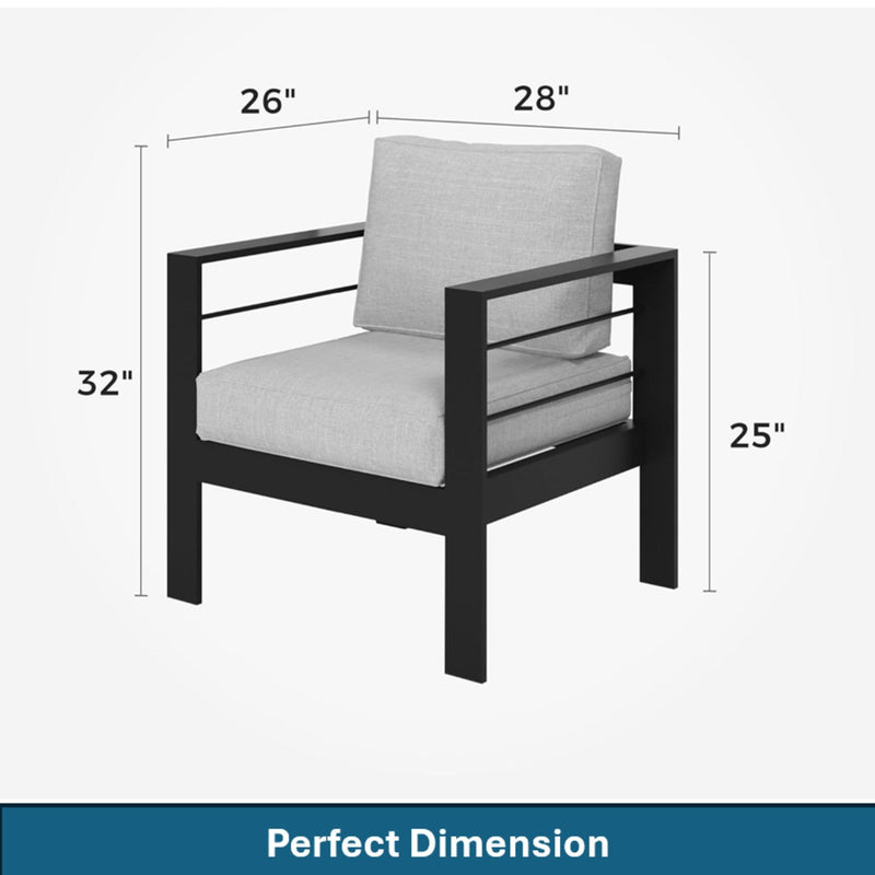 Modern All-Weather Patio Armchairs & Thick Cushions (Set of 2)