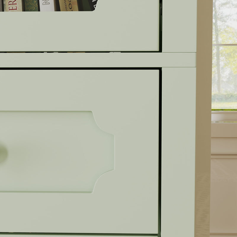Curio Cabinet, Freestanding Vintage Display Storage Cabinet, Adjustable Shelves - Green