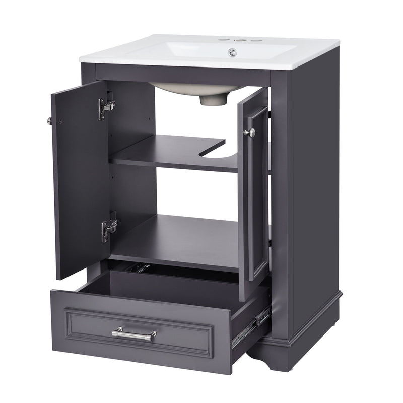 Bathroom Vanity With Ceramic Sink Combo, Modern Freestanding Storage Cabinet With Silver Handles