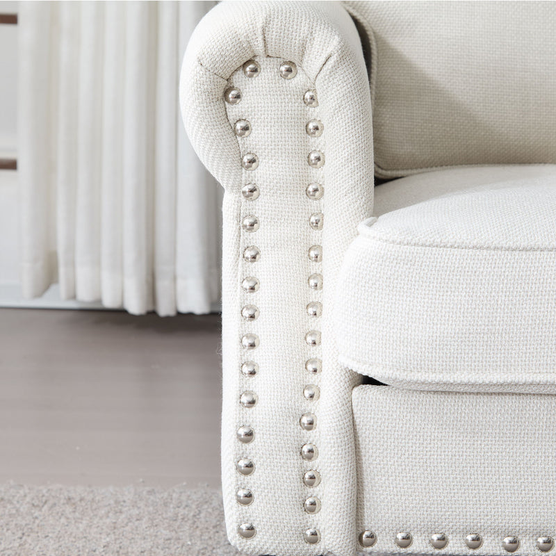 Rolled Arm Sofa With Nailhead Trim With Wooden Legs