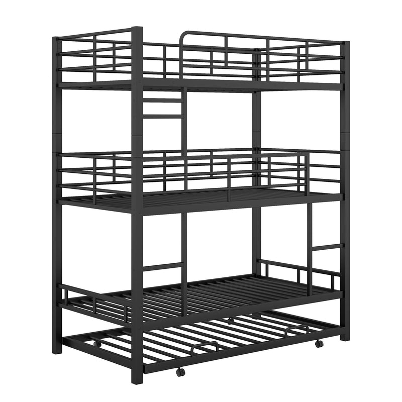 Triple Bunk Bed With Trundle, Heavy Duty Steel Construction
