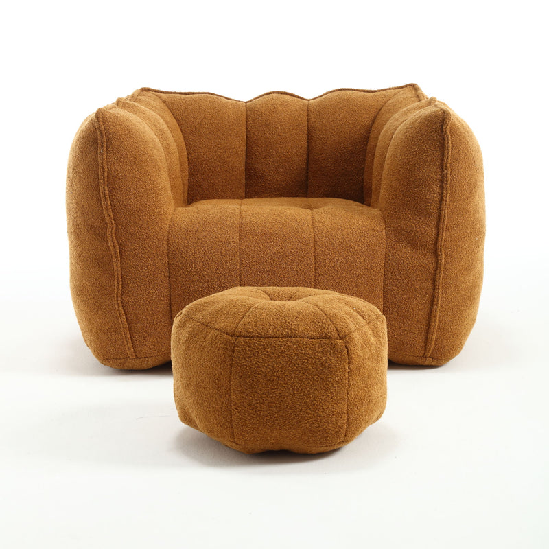 Soft Bean Bag Chair With High Resilient Foam (Chips) - Khaki / Yellow