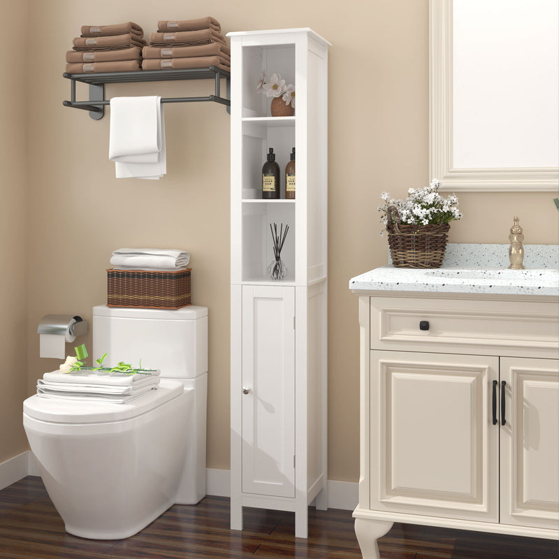 Slim Tall Bathroom Storage Cabinet With Adjustable Shelves, Anti Tip Freestanding Cabinet - White