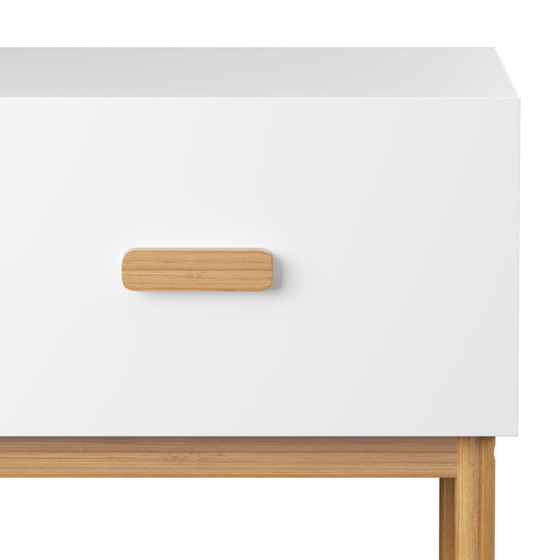 Nightstand With Drawer, Minimalist Bedside Table With Handle For Bedroom - White
