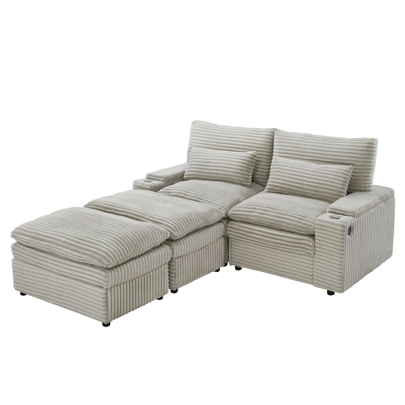 Convertible Loveseat Sofa With Storage, USB Ports, Cup Holders