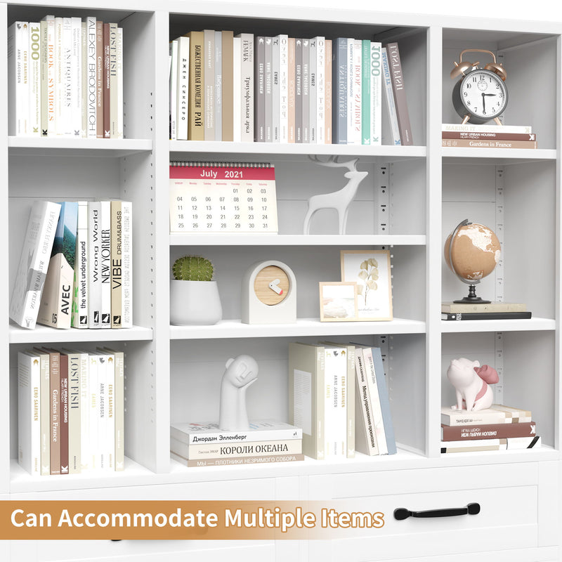 Industrial Bookcase Tall With Adjustable Shelves, Drawers & Doors