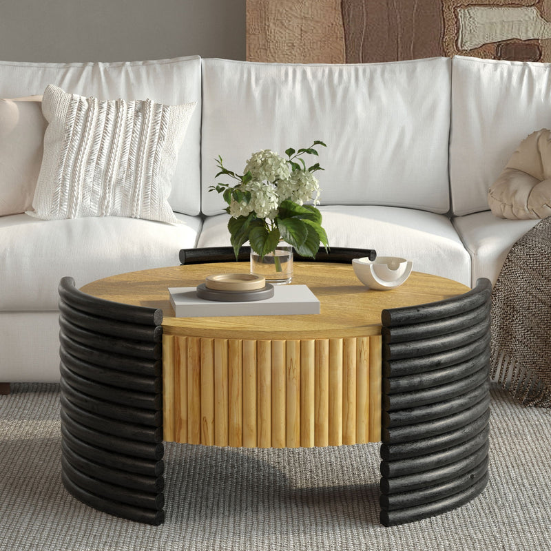 Modern Colorblocked Striped Coffee Table With Flip Top Storage