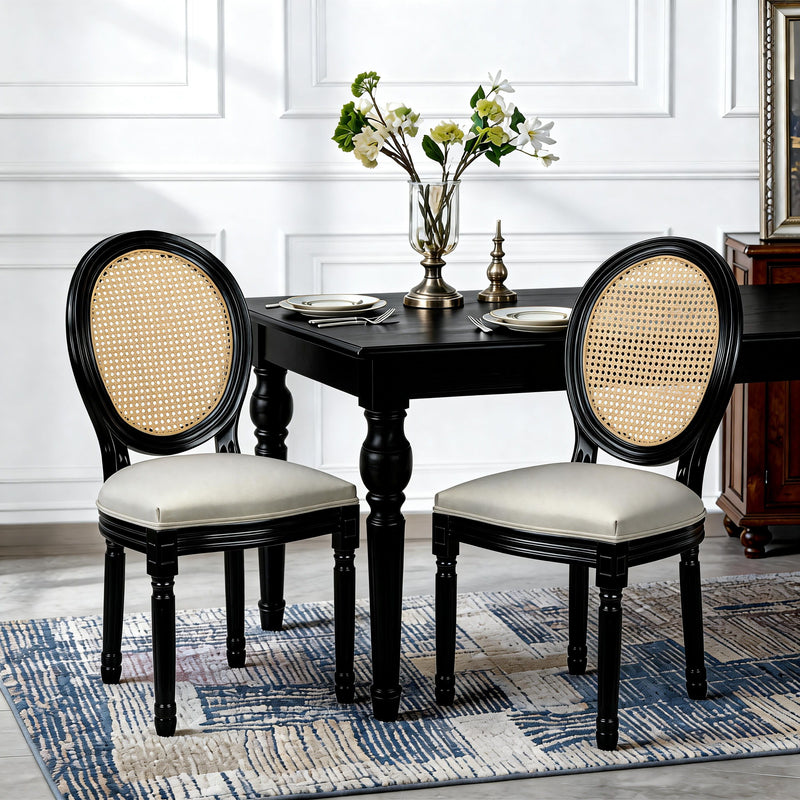 Dining Chairs, Upholstered With Round Back (Set of 2) - Black