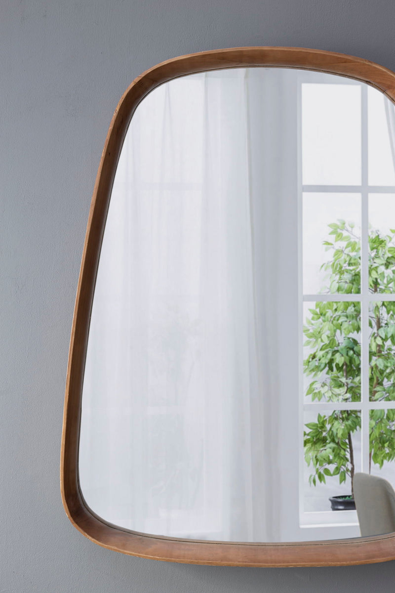 Irrgeular Mirror With Wood Frame, Wall Mirror For Living Room Bathroom Entryway - Brown