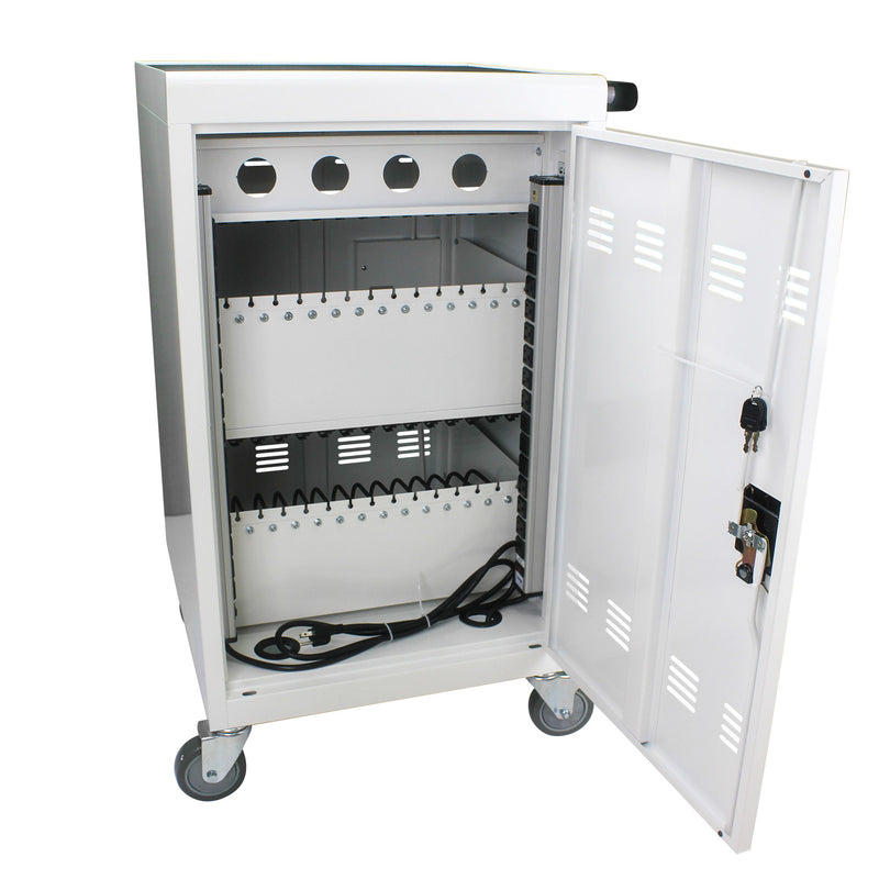 Mobile Charging Cart And Cabinet For Tablets Laptops 30 Device With Combination Lock - Antique White