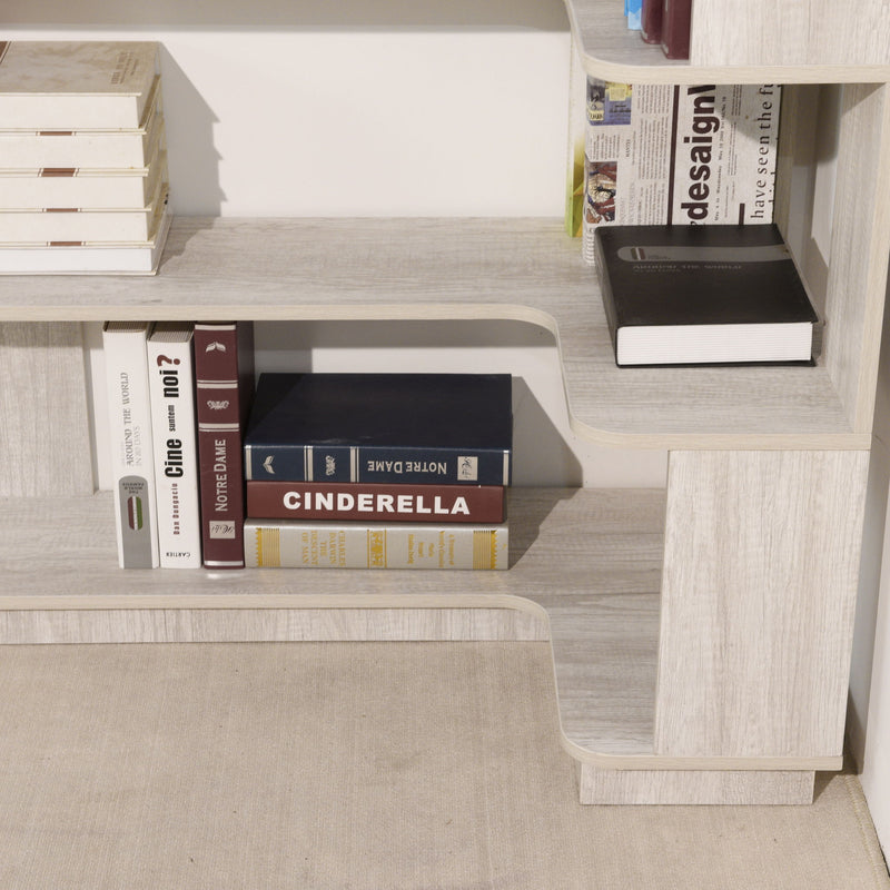 Extended Corner Bookshelf For Living Room - Light Gray