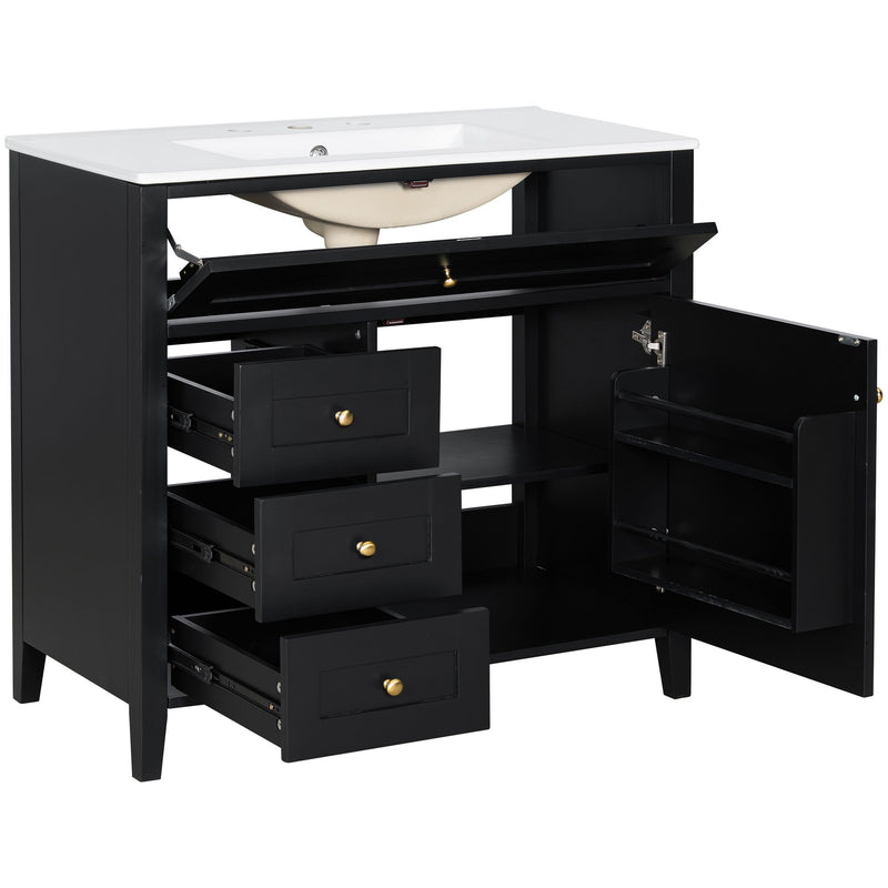 Bathroom Vanity With Sink, 3 Drawers & Cabinet With Adjustable Shelves