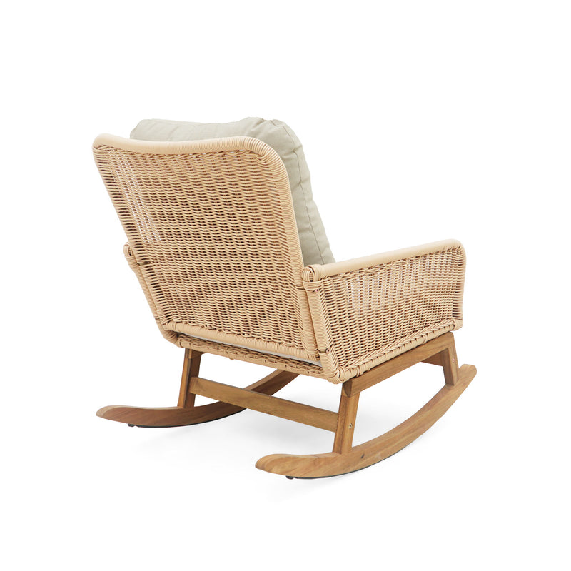 Contemporary Minimalist Wicker Rocking Chair With Soft Cushions