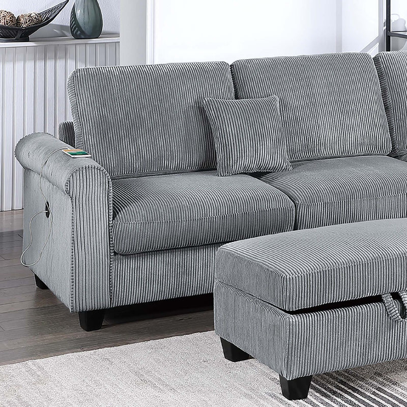 Contemporary Sectional Set With Right Arm Chaise, Left Arm Sofa With USB Port, Storage Ottoman