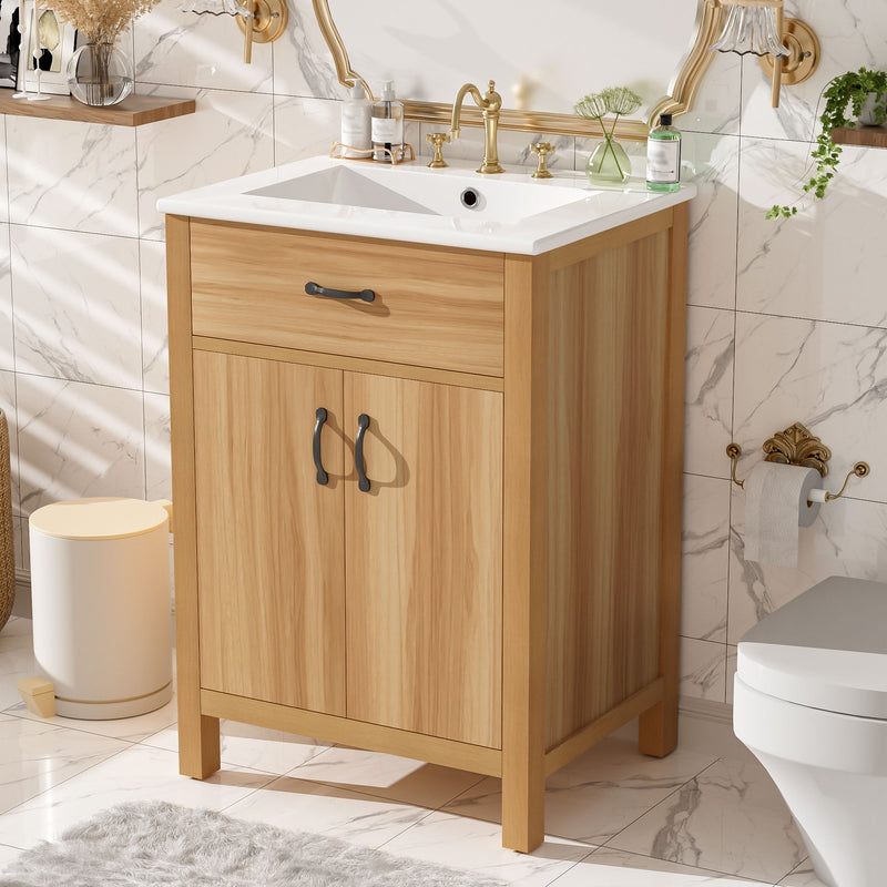Bathroom Vanity With Flip Drawer, 2 Soft Close Doors, Adjustable Shelf And Ceramic Sink