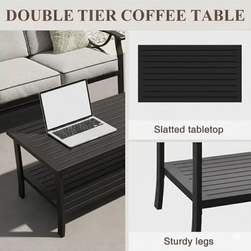 Patio Furniture Set & Coffee Table And Cushions For Backyard