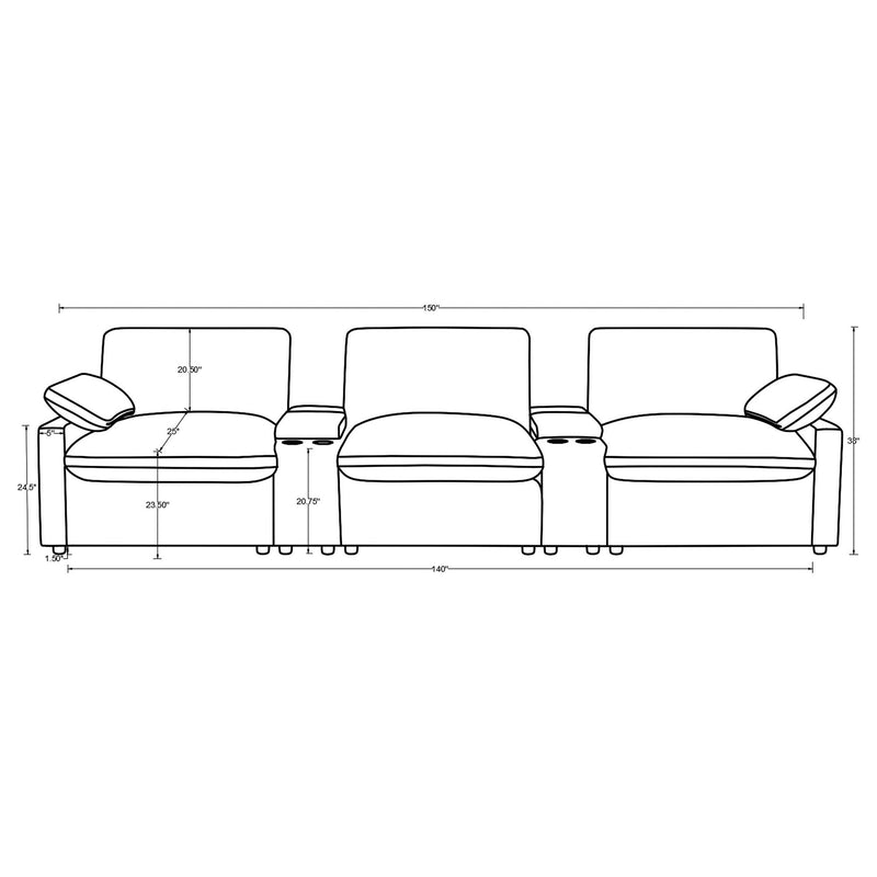 Hollander - 5 Piece Power Home Theater Seating Set With Reclining Comfort And Dual Storage Consoles - Gray