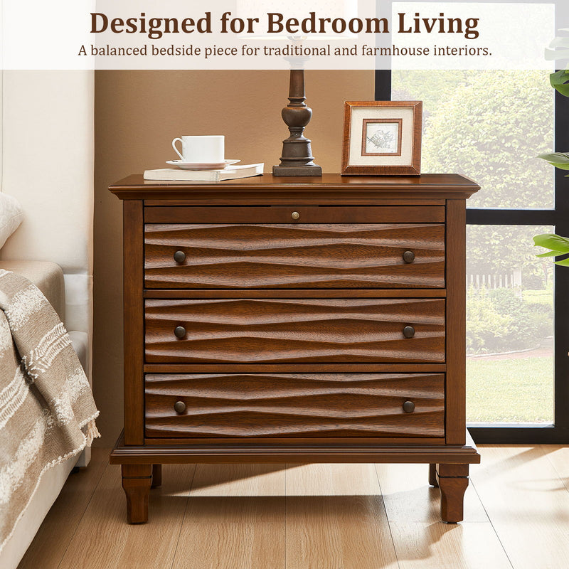 Nightstand With Charging Station, Bedside Table, 3 Drawers, USB And Type - C Ports