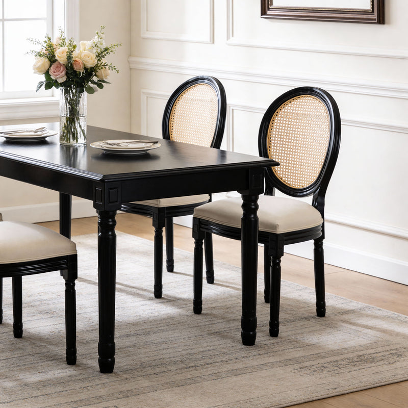 Dining Chairs, Upholstered With Round Back (Set of 2) - Black