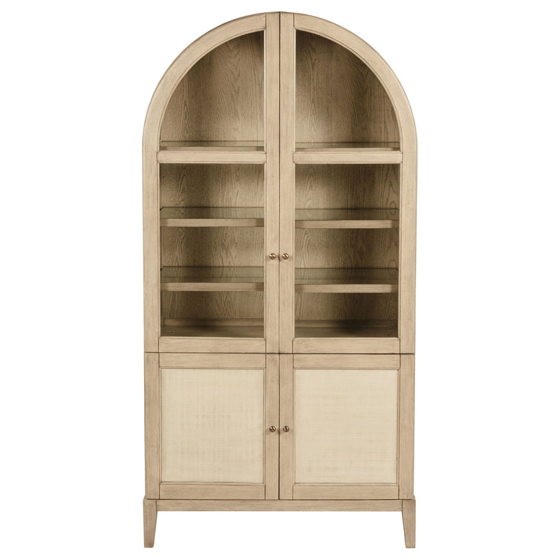 Kimpton - 8 Piece Counter Dining Set With Cabinet & Design, Includes Table, Chairs And Display Cabinet - Oak