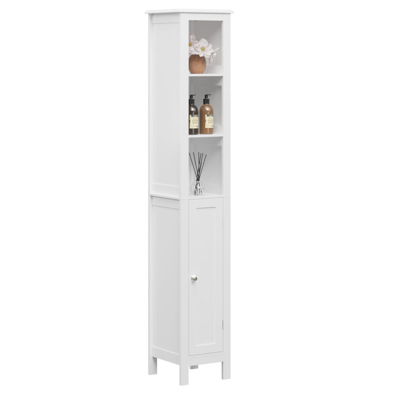 Slim Tall Bathroom Storage Cabinet With Adjustable Shelves, Anti Tip Freestanding Cabinet - White
