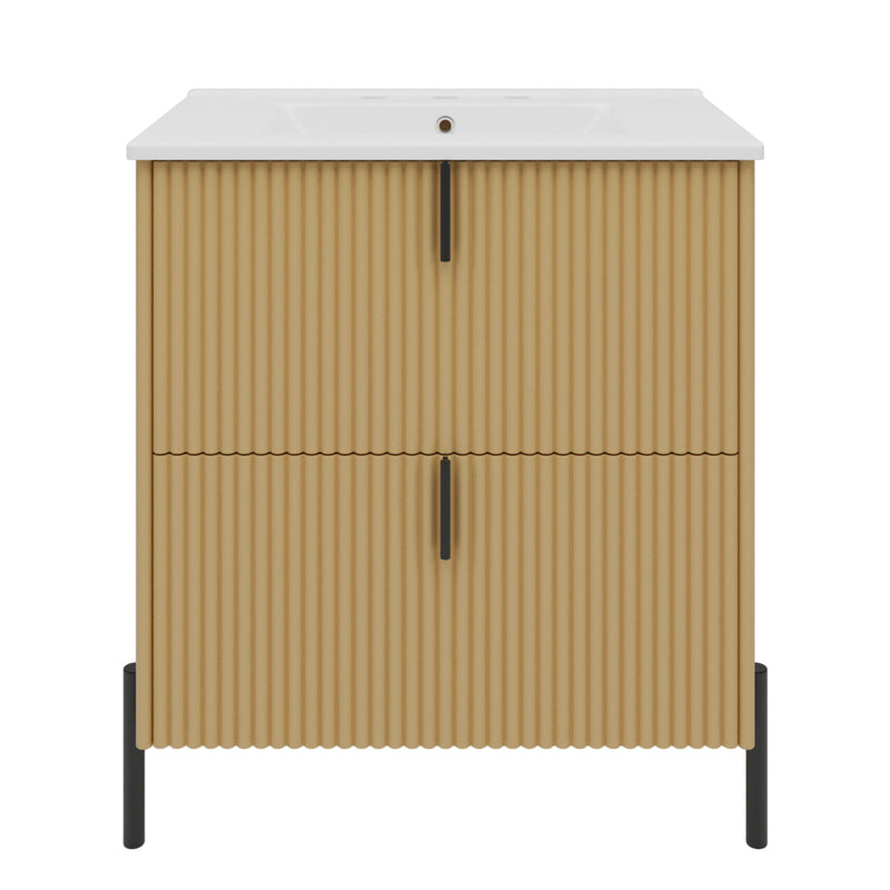 Fluted Bathroom Vanity With Ceramic Sink, Freestanding Design