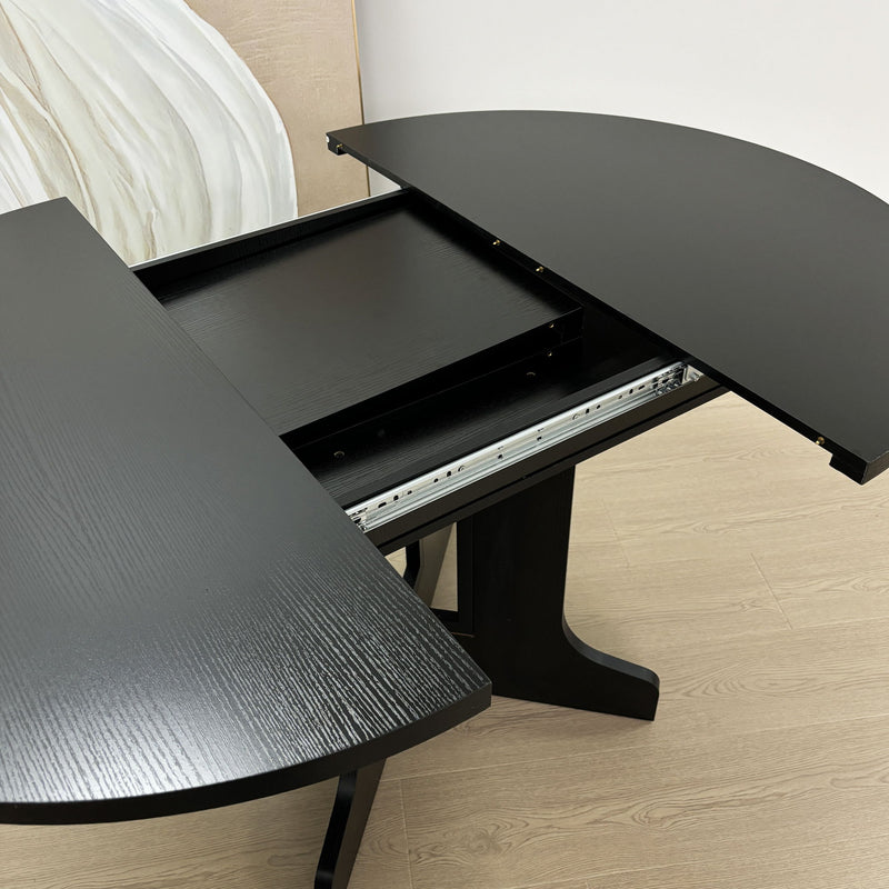 Dining Table For Farmhouse Kitchen Expandable Oval Table Top With Removable Leaf Trestle X Shaped Base - Black