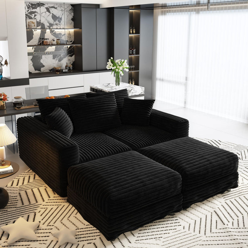 Convertible Deep Seat Sofa With Soft Pillows And Ottomans