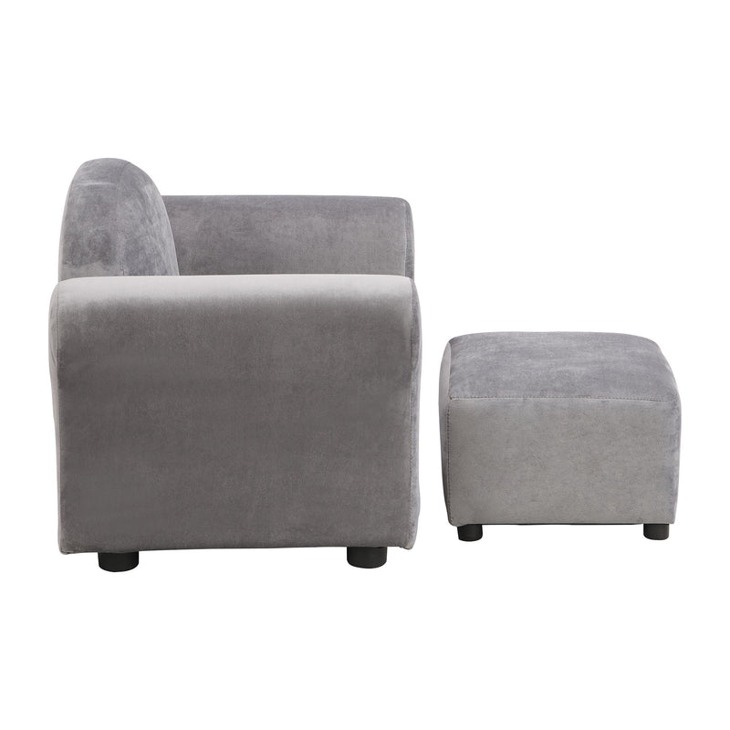 Kids Recliner Chair, Kids Upholstered Couch With Ottoman - Dark Gray