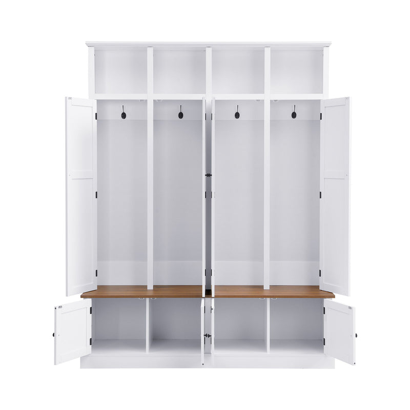 Hall Tree With Bench And Cabinet, 4 In 1 Entryway Bench With Coat Rack