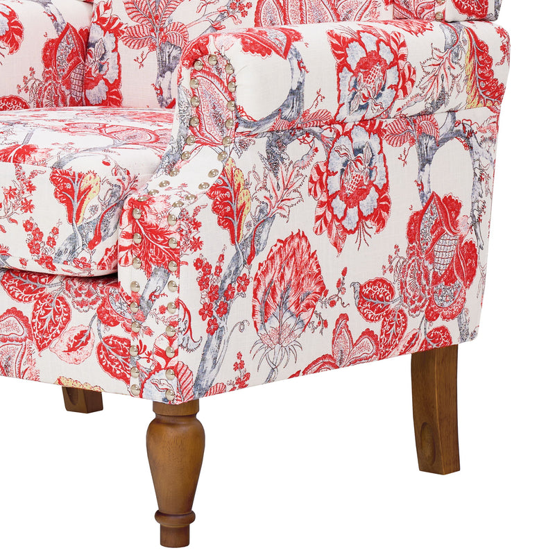 Accent Chair With Floral Upholstery And Nailhead Trim