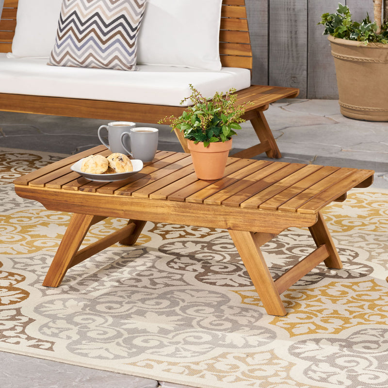 Outdoor Acacia Wood Coffee Table With Open Slat Design