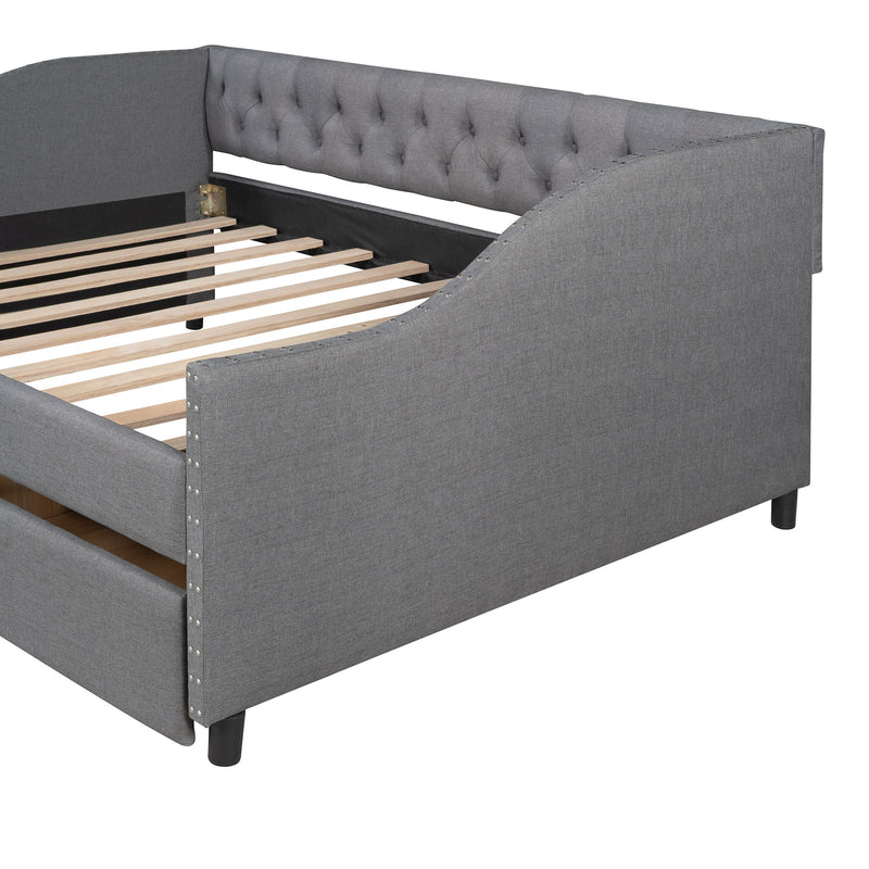 Upholstered Daybed With Two Drawers, Wood Slat Support