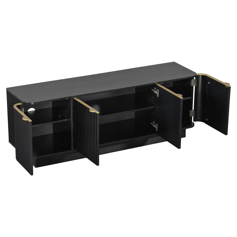 TV Stand, Fluted Media Console With Adjustable Shelves And Cable Holes