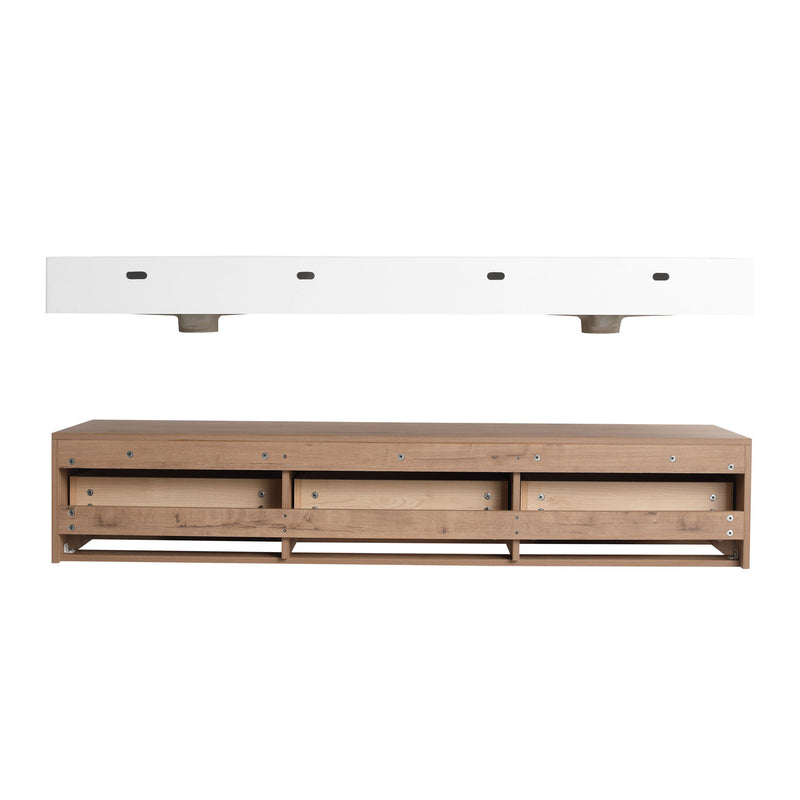 Contemporary Wall Mounted Bathroom Vanity With Dual Resin Sink And Soft Close Drawer