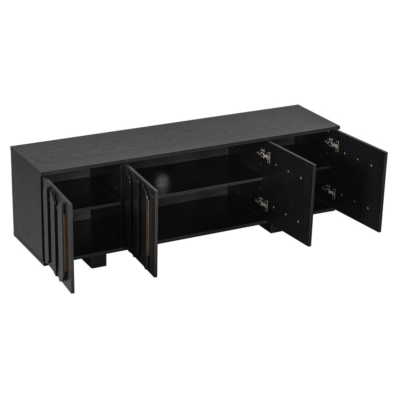 Farmhouse TV Stand, Storage Media Console With Adjustable Shelves & 3 Cable Holes