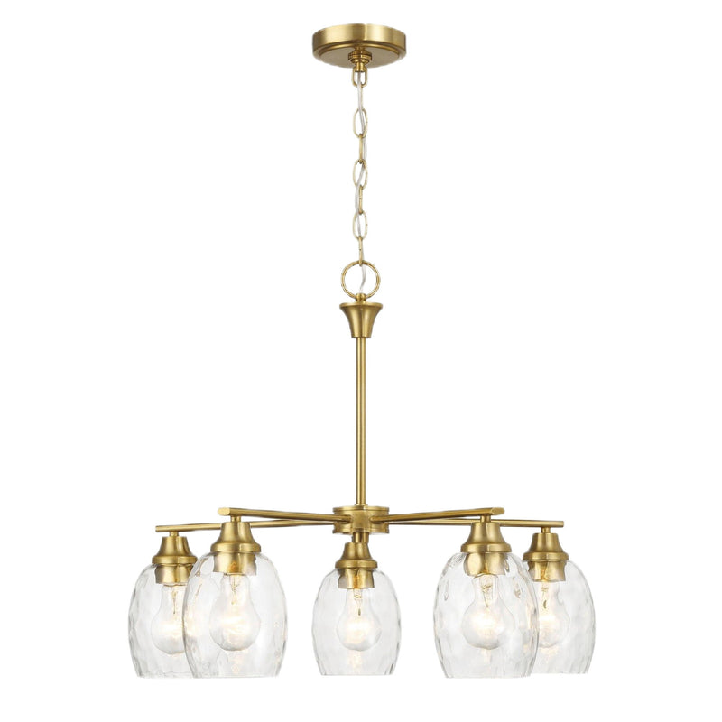 5 Lights Linear Arms With Chain Chandelier - Clear / Gold