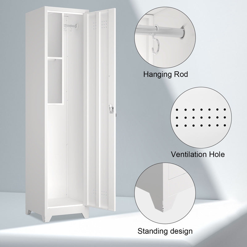 Broom Storage Cabinet Narrow Slim With Hooks And Shelves, Heavy-Duty