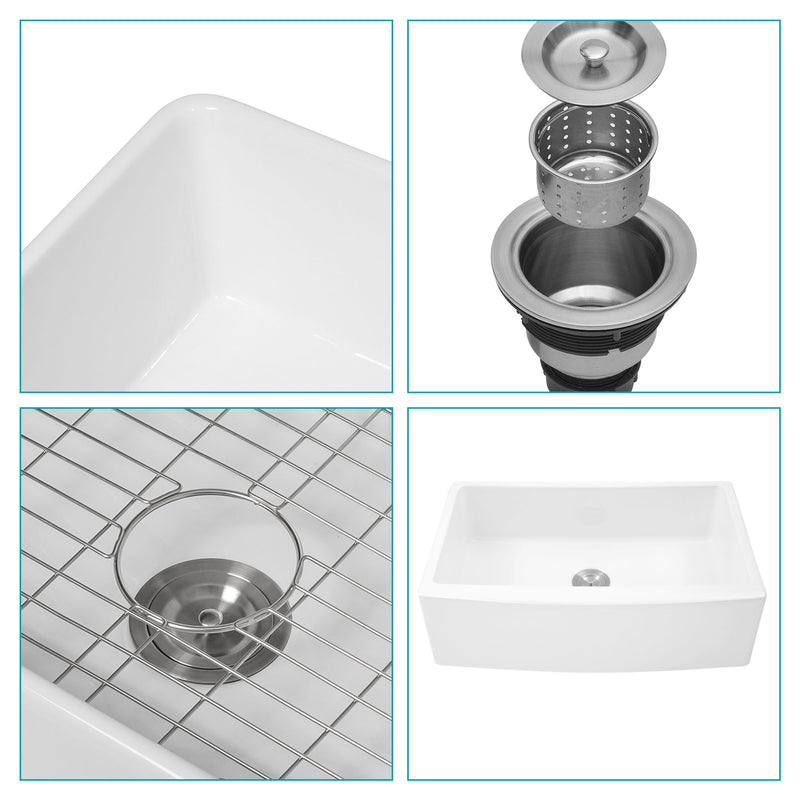 Farmhouse Sink, Apron Front Single Bowl With Arch Edge Design