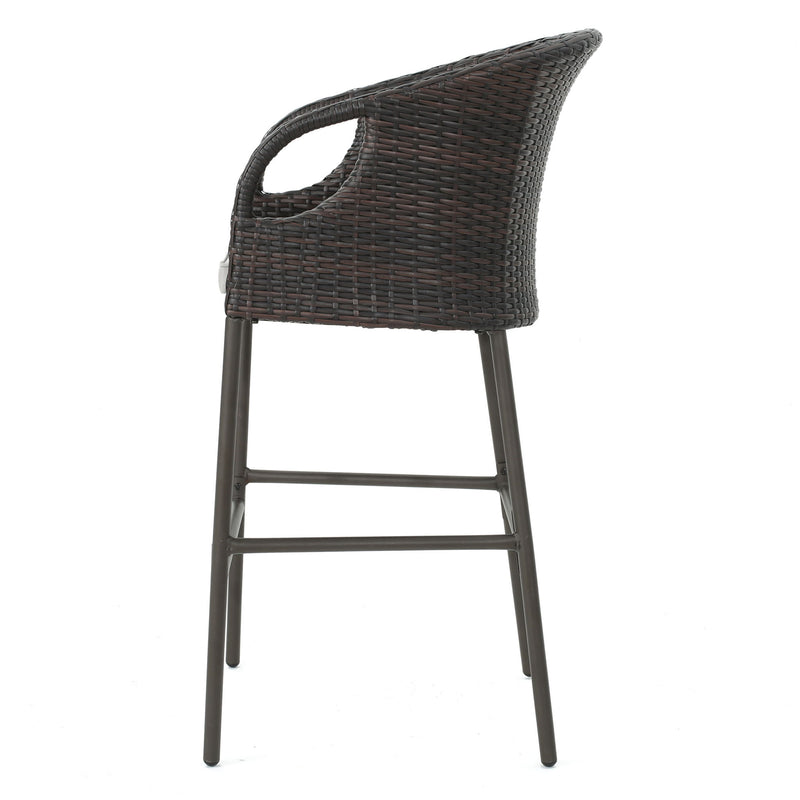 Outdoor 31" Rattan Barstools With Waterproof Cushions (Set of 2) - Multi Brown